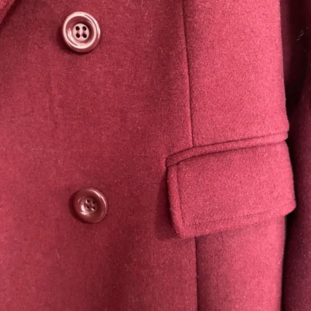 NWOT Haute Edition Double-Breasted Pea Coat with Notched Lapels in Wine - Picture 4 of 8